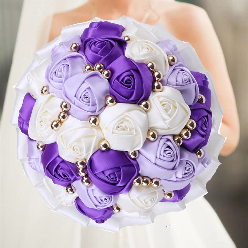 Purple White Champagne Wedding Holding Flowers Bouquet
