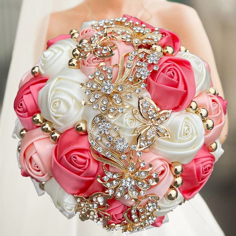 Pink Champagne Wedding Holding Flowers Bouquet