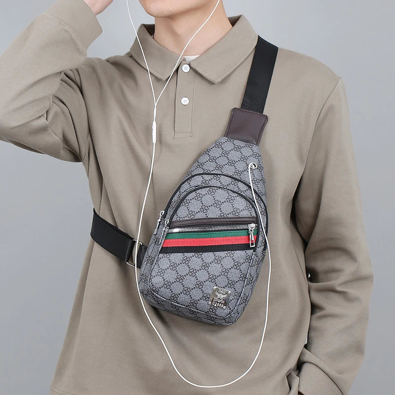 Model using Chest Multifunction Messenger Bag with Earphone Hole