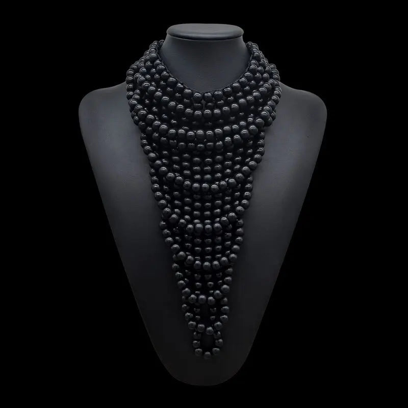 Black Choker Bohemian Wooden Bead Multilayer Necklace