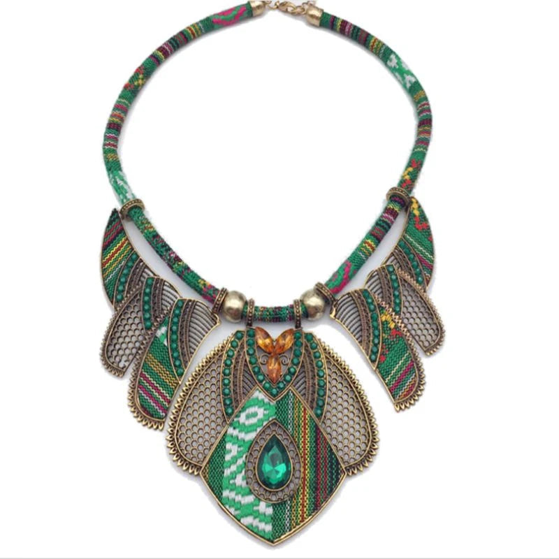 Chunky Bohemia Indian African Egypt Tribal Necklaces Green