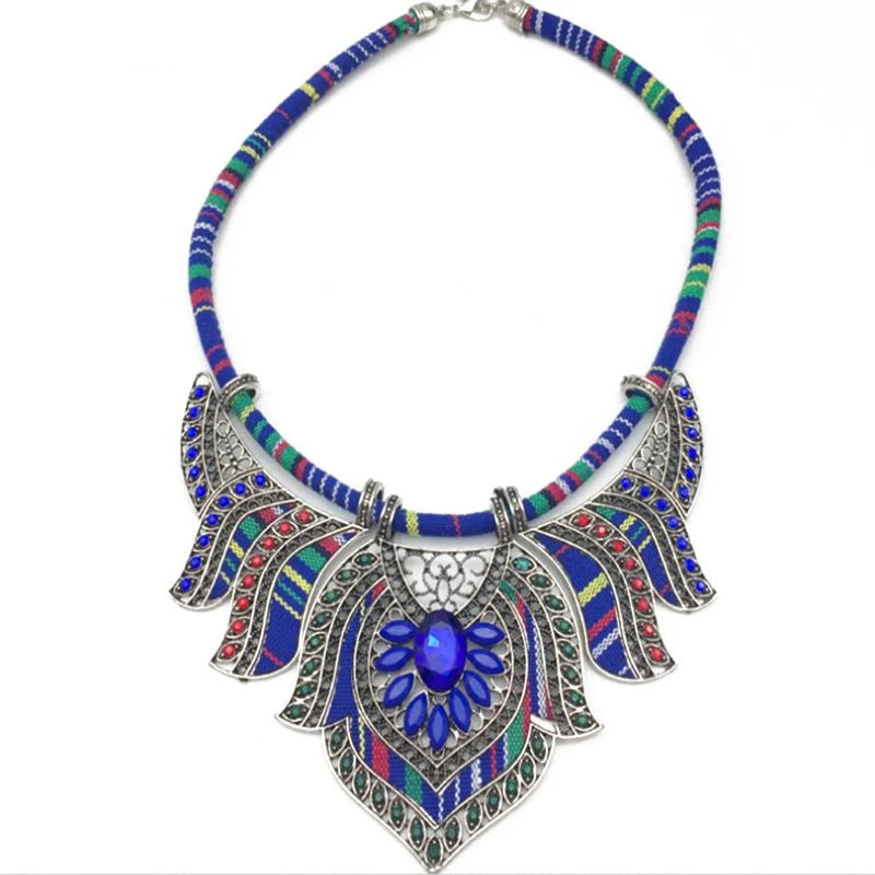 Chunky Bohemia Indian African Egypt Tribal Necklaces Blue