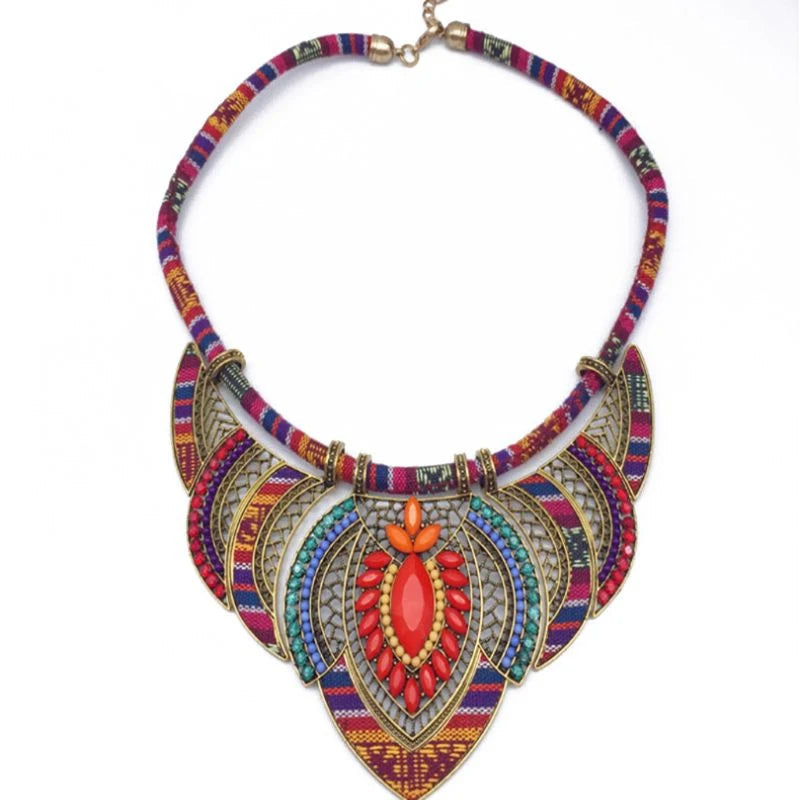 Chunky Bohemia Indian African Egypt Tribal Necklaces Red