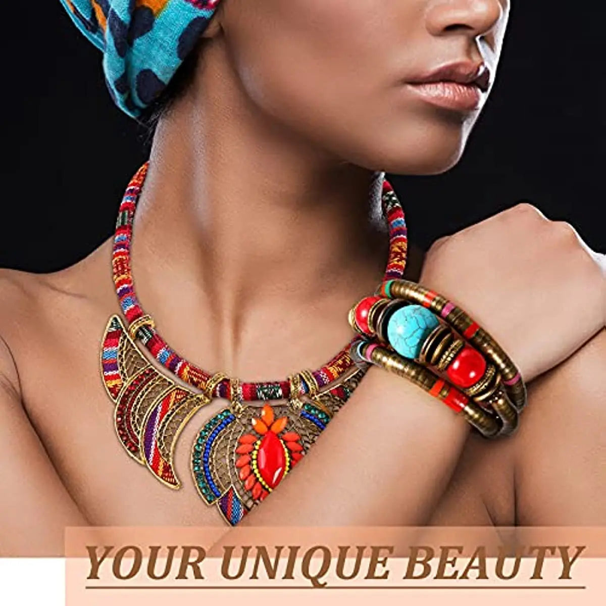 Model Using Chunky Colorful Beads Statement Jewelry Set