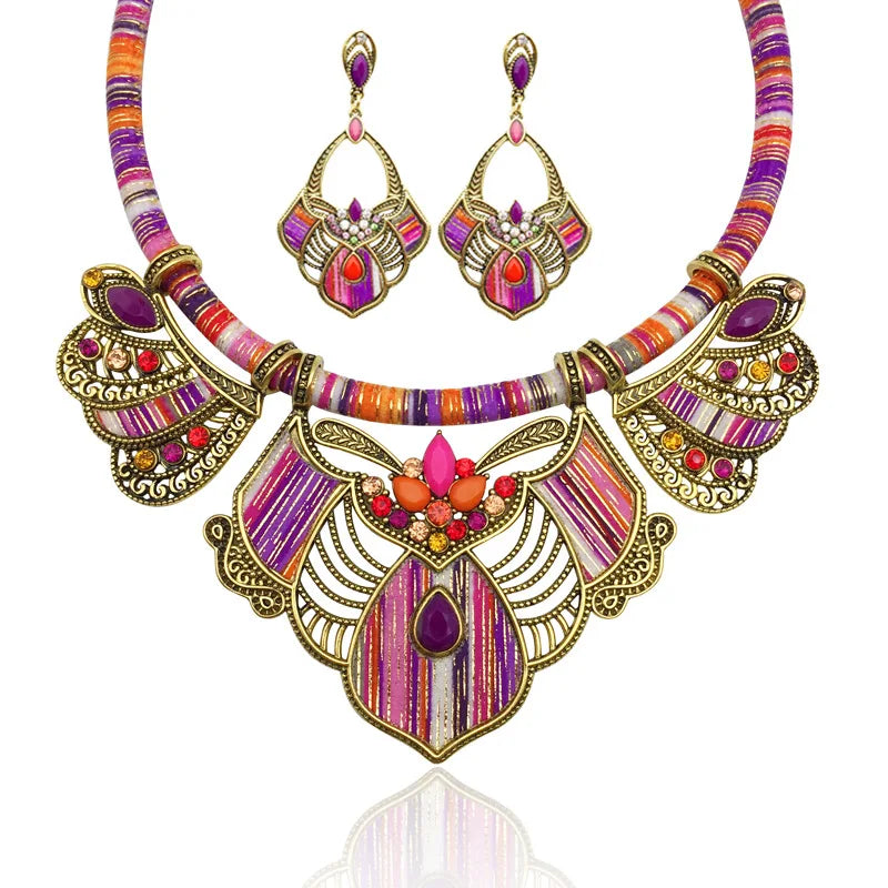 Pink purple Chunky Colorful Beads Statement Jewelry Set