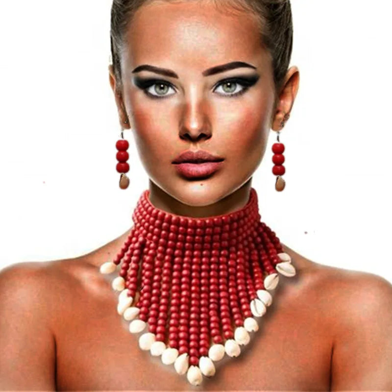 Red Chunky Colorful Beads Statement Jewelry Set