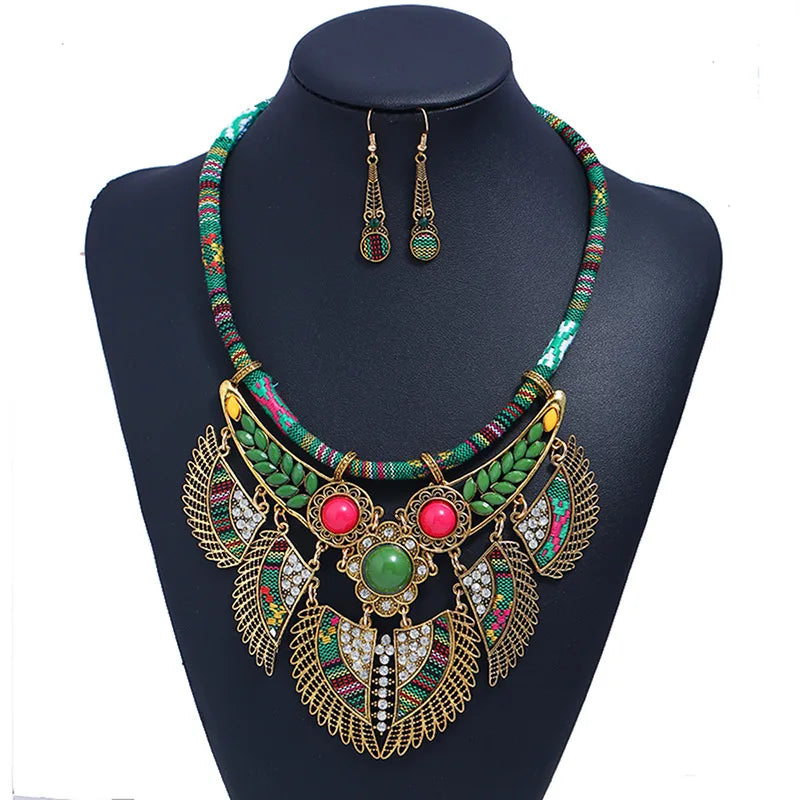 Green Chunky Colorful Beads Statement Jewelry Set