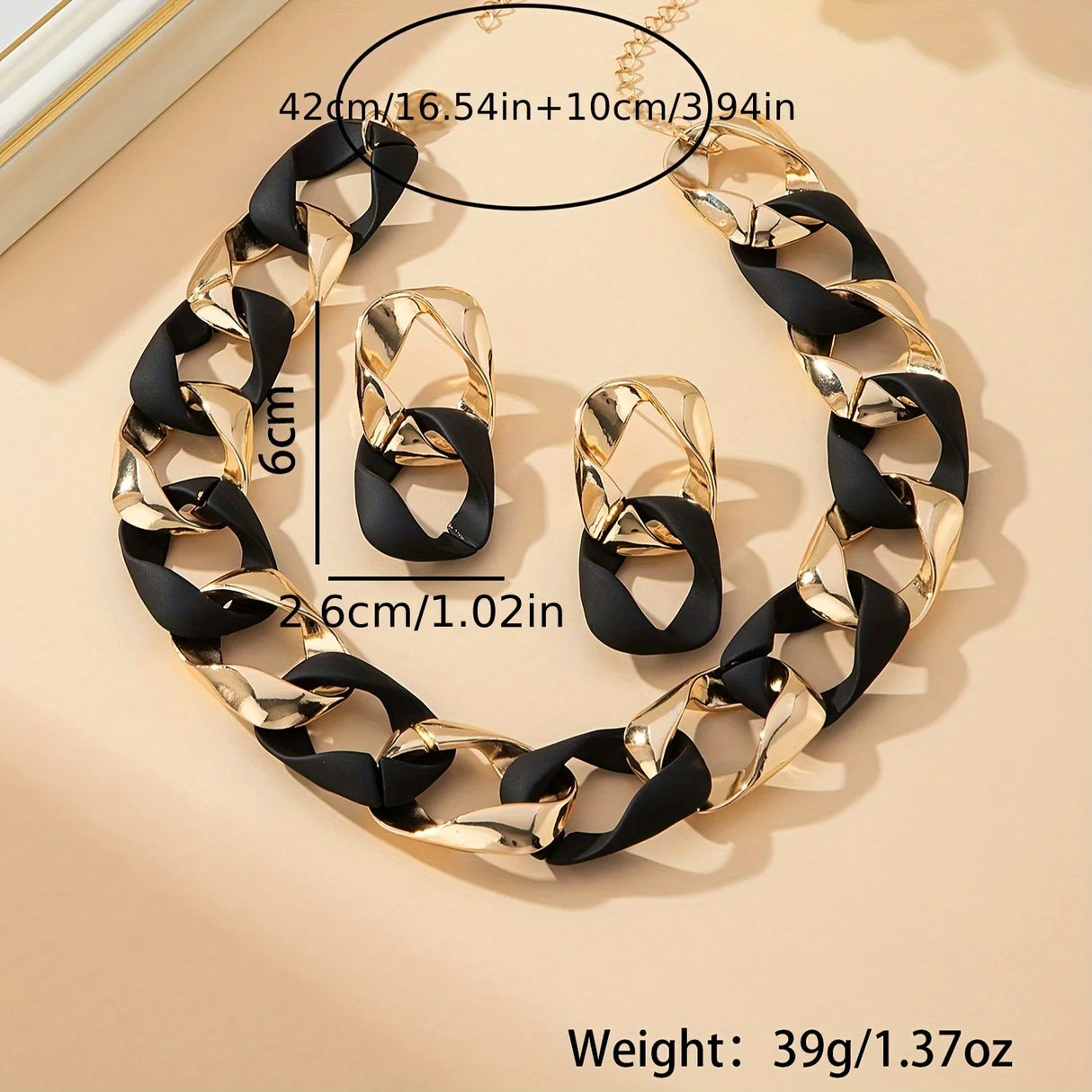 Size of Chunky Link Chain Choker Necklace and Earrings