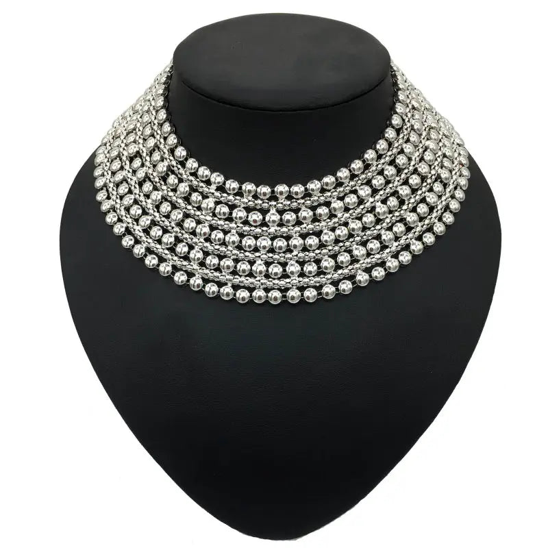 Silver Chunky Metal Statement Necklace For Women