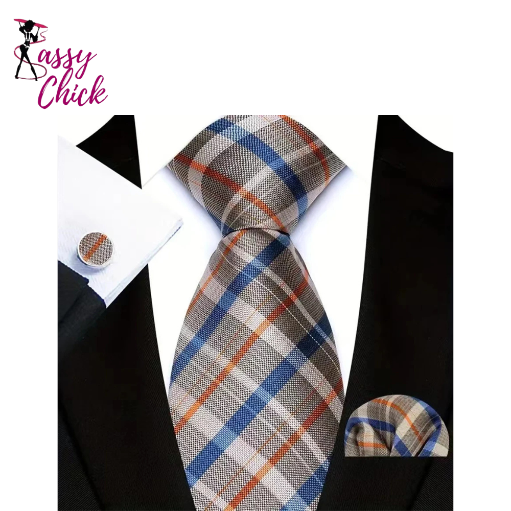Classic Beige Jacquard Solid Paisley Stripes Tie Sassy Chick Logo