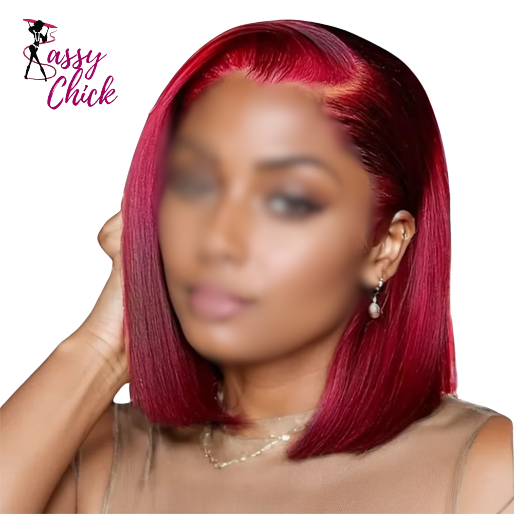 Classic Colored Straight Hair Bob Transparent Lace Wig Sassy Chick Logo
