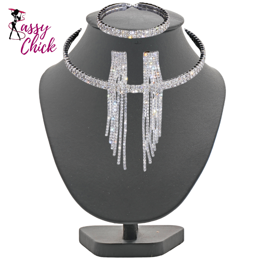 Classic Elegant Tassel Crystal Jewelry Set Sassy Chick Logo