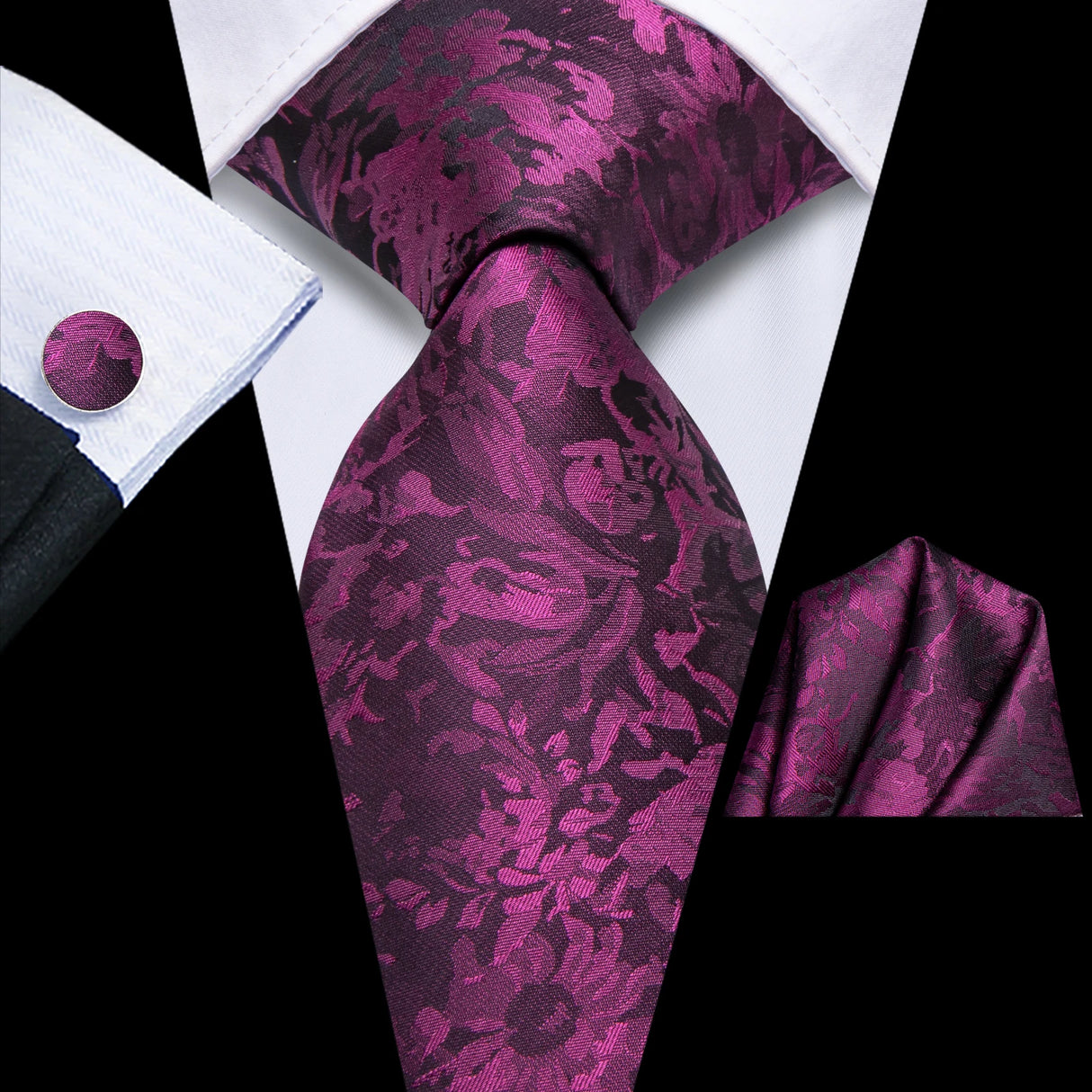 Purple Classic Floral Fashion Handkerchief Cufflinks Necktie
