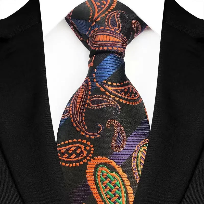 Orange Classic Floral Luxury Stripe 8cm Jacquard Daily Wear Necktie