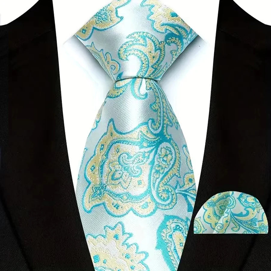 Blue Classic Floral Paisley 8CM Ties Handkerchief Gravata