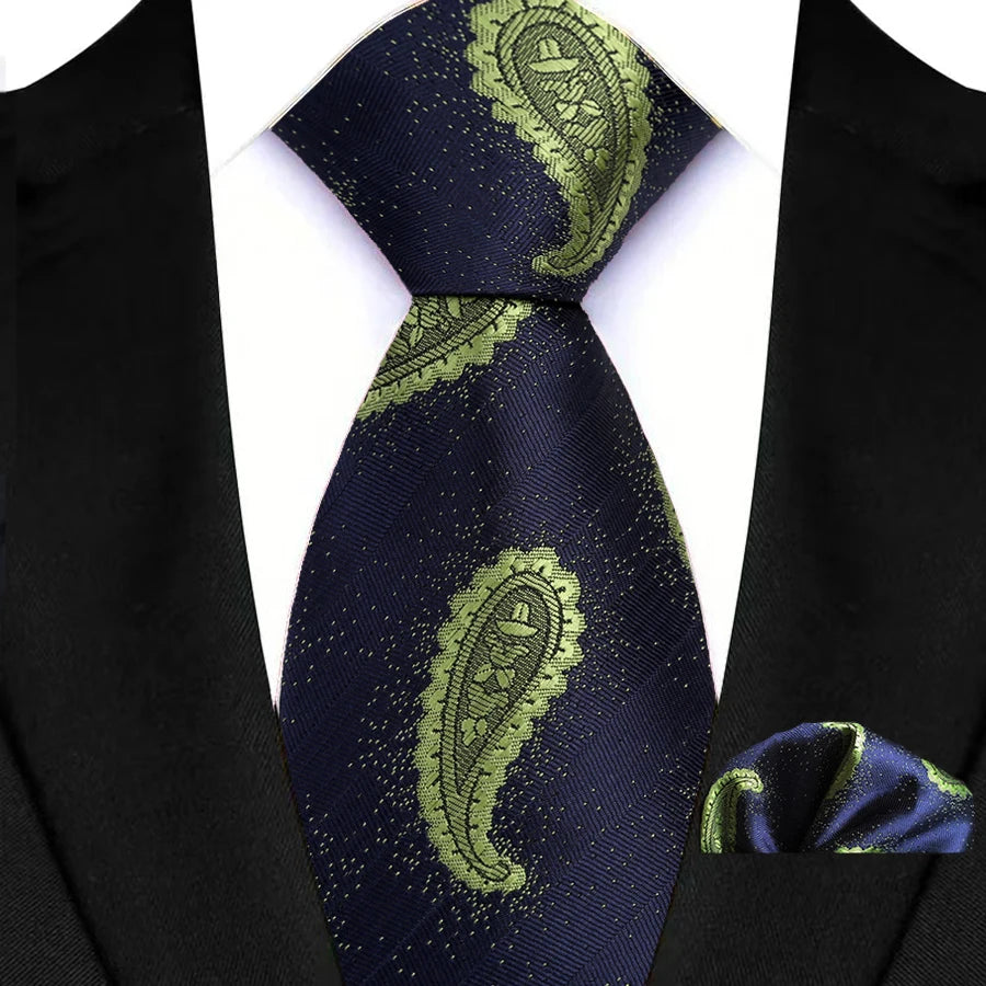 Blue Green Classic Floral Paisley 8CM Ties Handkerchief Gravata