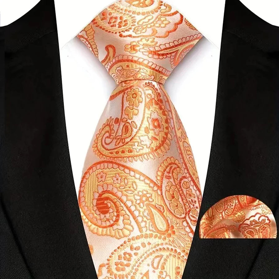 Orange Classic Floral Paisley 8CM Ties Handkerchief Gravata