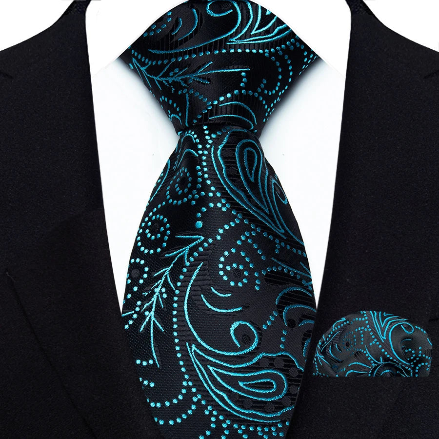 Blue Classic Floral Paisley 8CM Ties Handkerchief Gravata