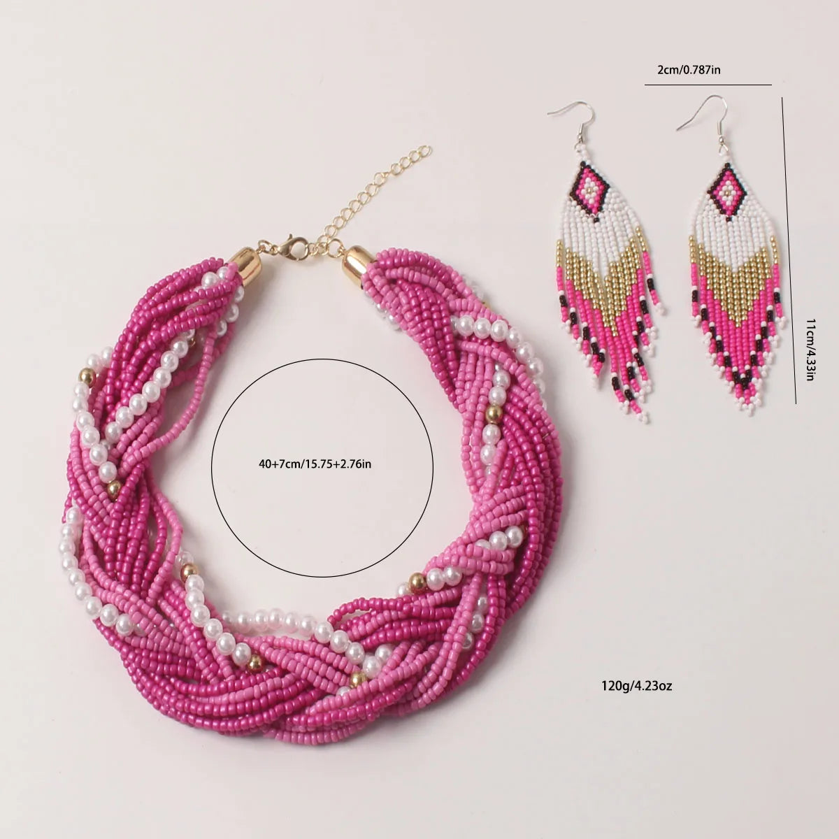 Size of Classic Glass Multi Layer Rice Beads Ethnic Necklace