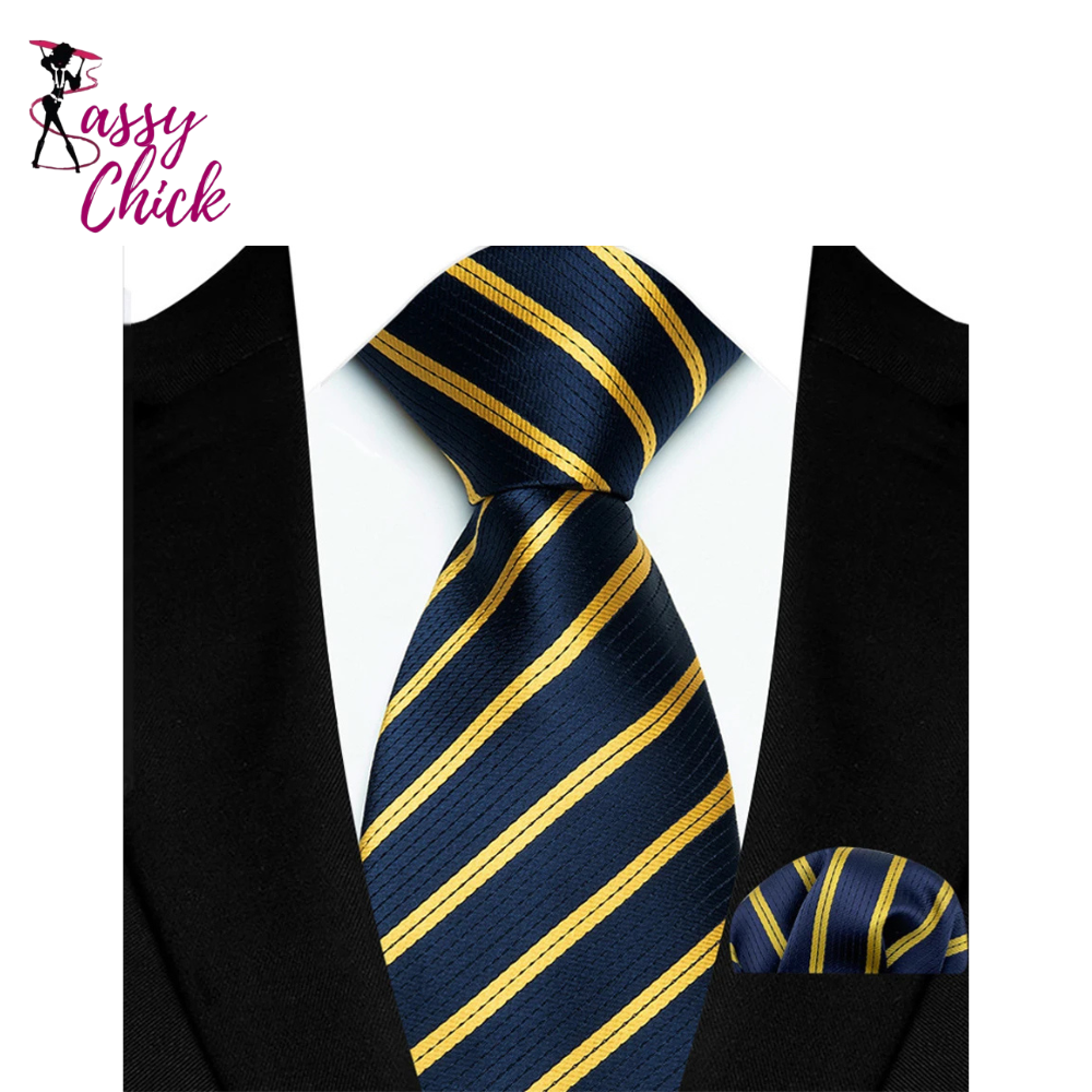 Classic Luxury Stripes Handkerchief Hanky Necktie Set Sassy Chick Logo