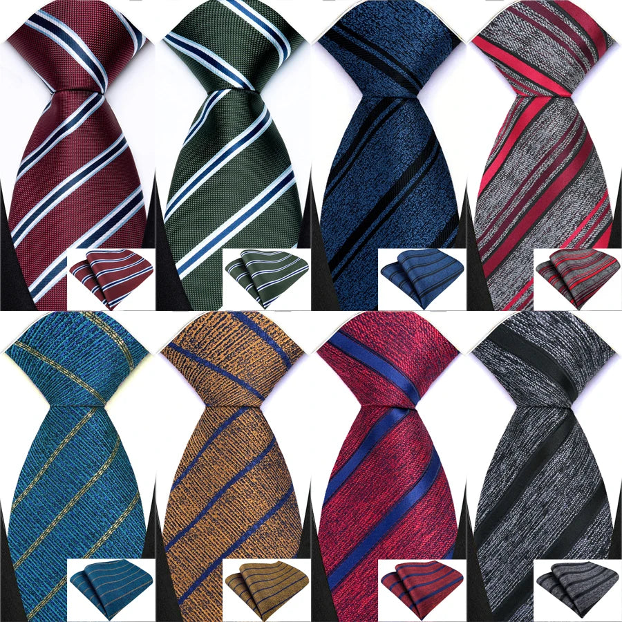 Collection of Classic Luxury Stripes Handkerchief Hanky Necktie Set