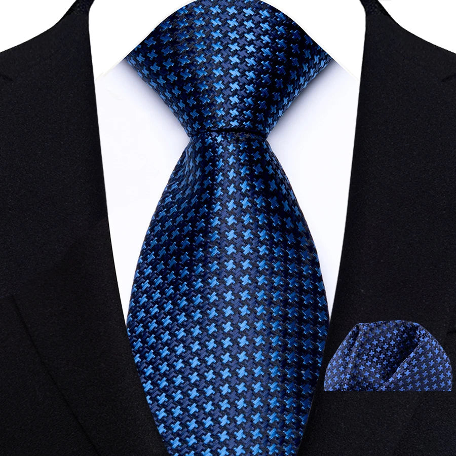 Blue Classic Navy Polka Dot Stripes 8cm Hanky Tie Set