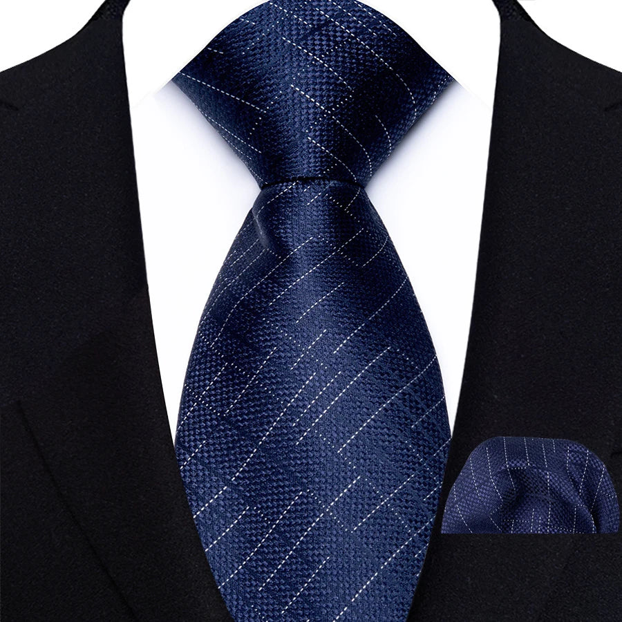 Classic Navy Polka Dot Stripes 8cm Hanky Tie Set