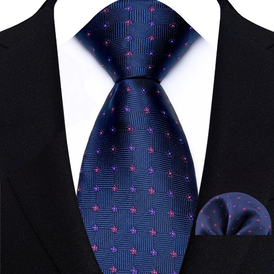 Classic Navy Polka Dot Stripes 8cm Hanky Tie Set