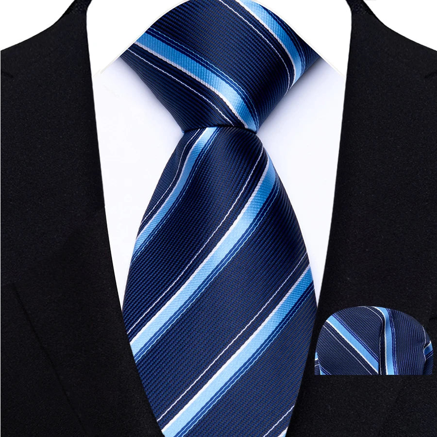Classic Navy Polka Dot Stripes 8cm Hanky Tie Set