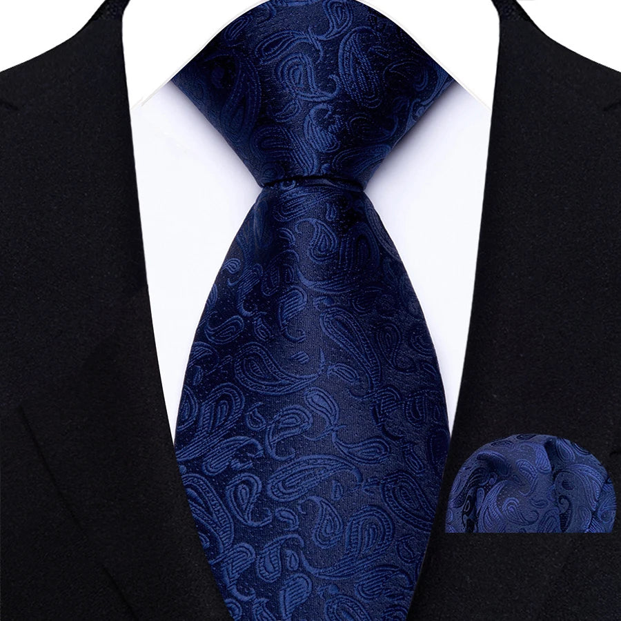 Classic Navy Polka Dot Stripes 8cm Hanky Tie Set