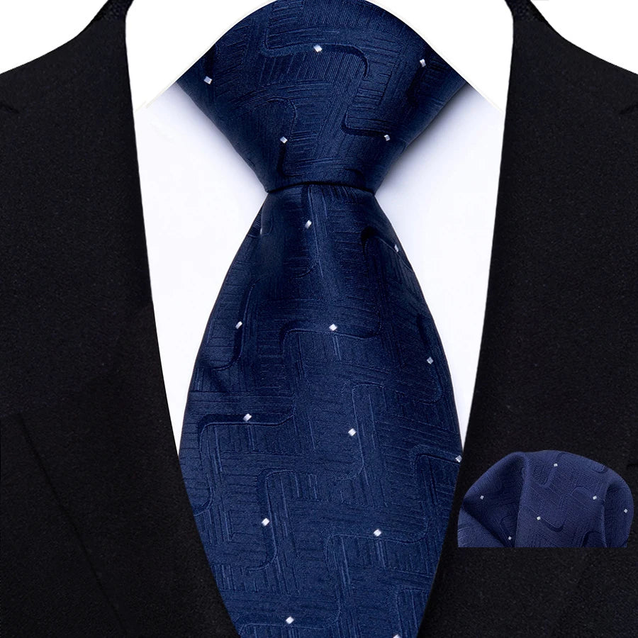 Classic Navy Polka Dot Stripes 8cm Hanky Tie Set