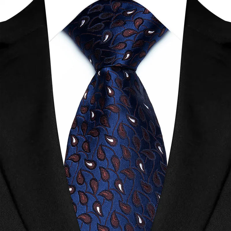 Blue Brown Classic Paisley Floral Dot 8cm Jacquard Necktie