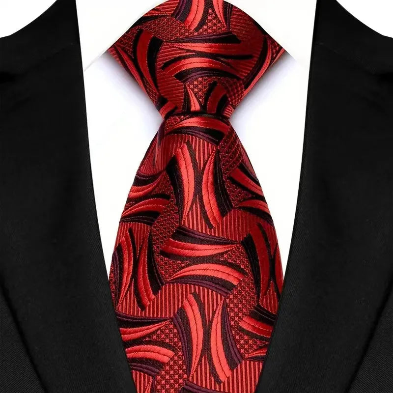 Red Classic Paisley Floral Dot 8cm Jacquard Necktie