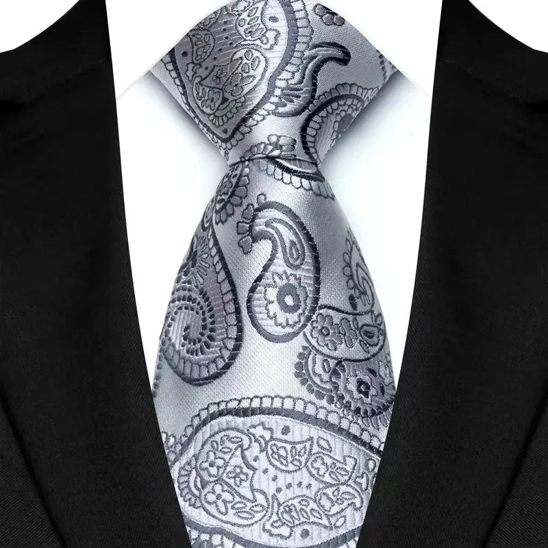 Gray Classic Paisley Floral Dot 8cm Jacquard Necktie