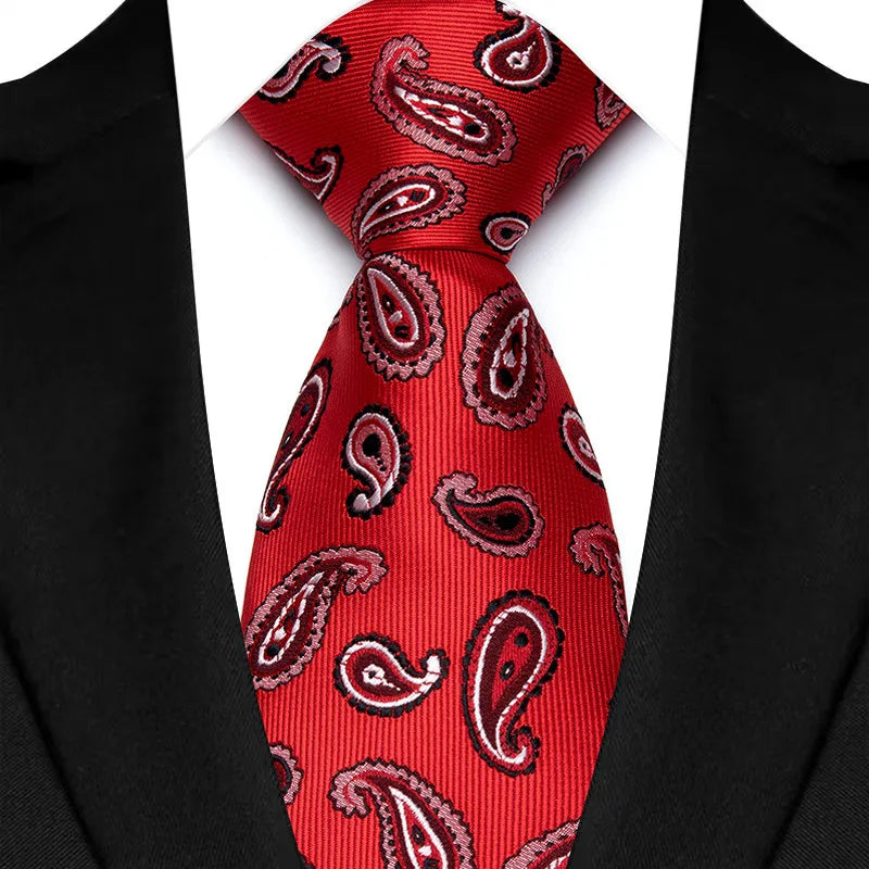 Red Classic Paisley Floral Dot 8cm Jacquard Necktie