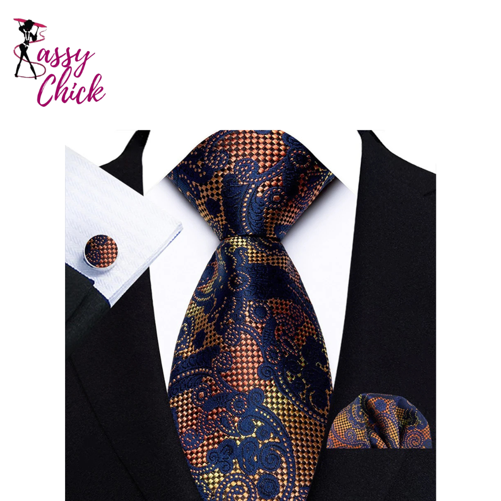 Classic Paisley Silk Handkerchief Cufflinks Tie Set Sassy Chick Logo