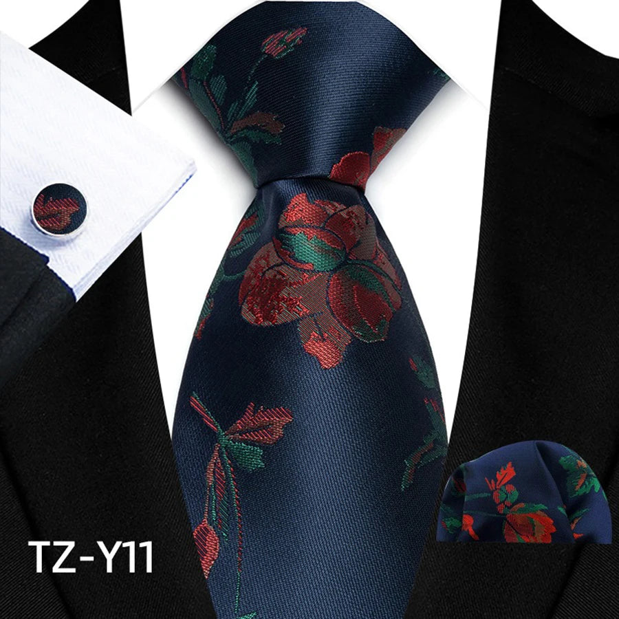 Blue Classic Paisley Silk Handkerchief Cufflinks Tie Set