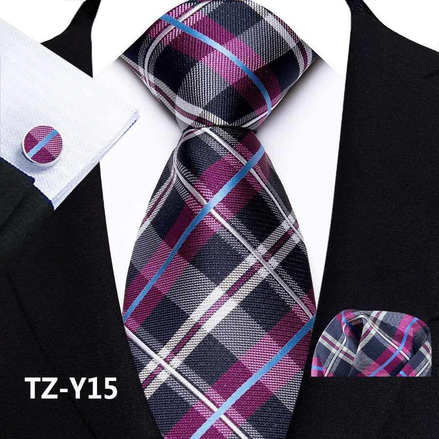 Stripe Classic Paisley Silk Handkerchief Cufflinks Tie Set