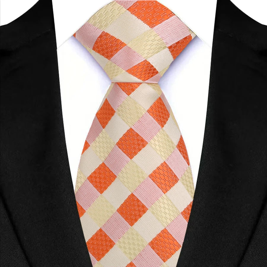 Orange Yellow Classic Plaid & Checks Neck Tie Stripes
