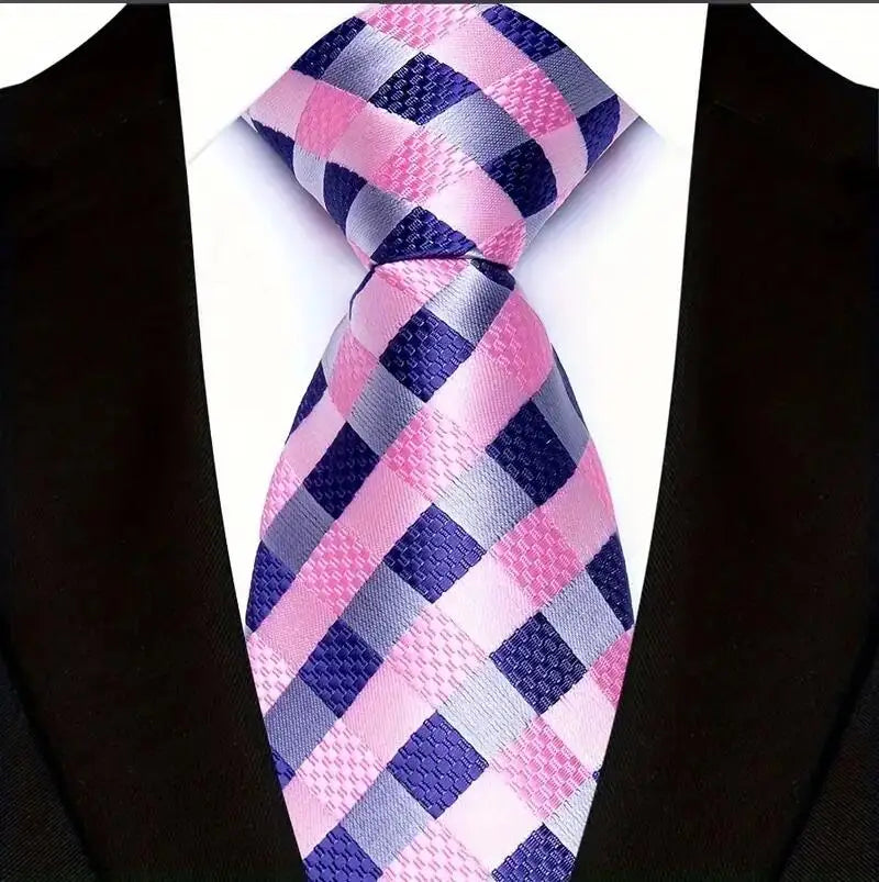 Blue Pink Classic Plaid & Checks Neck Tie Stripes