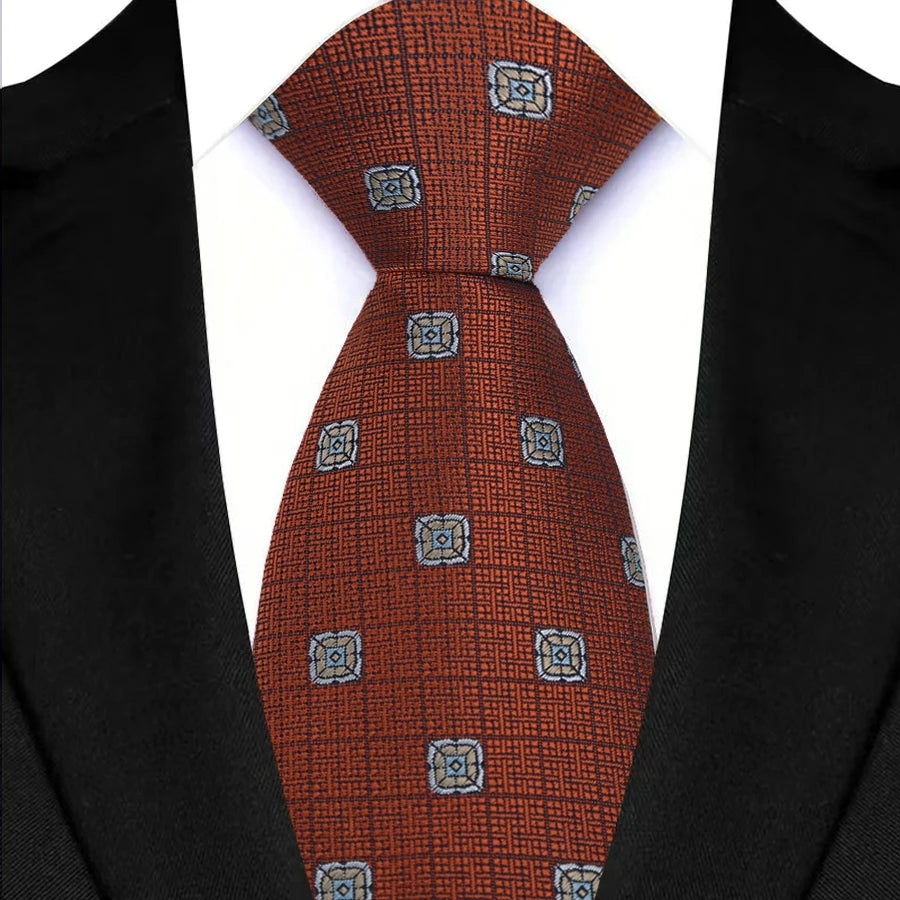 Orange Classic Plaid & Checks Neck Tie Stripes