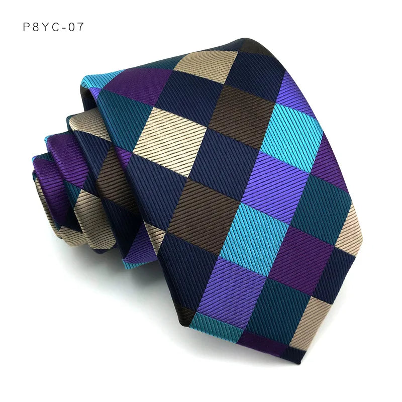 Blue Classic Plaid Stripes Floral Jacquard 8CM Men's Necktie