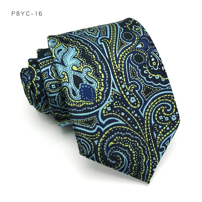 Blue Classic Plaid Stripes Floral Jacquard 8CM Men's Necktie