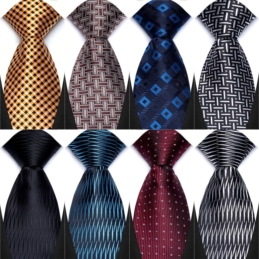 Collection of Classic Polyester Stripe Plaid 8cm Tie Black Blue Printed