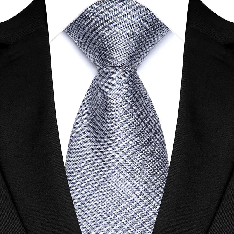 Gray Classic Polyester Stripe Plaid 8cm Tie Black Blue Printed