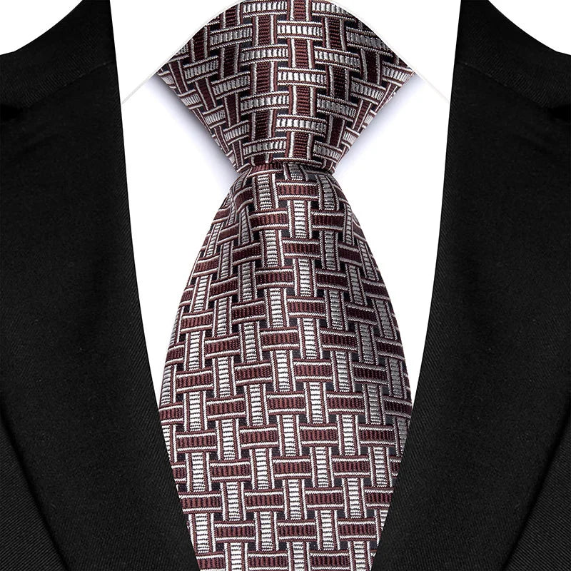 Brown Classic Polyester Stripe Plaid 8cm Tie Black Blue Printed