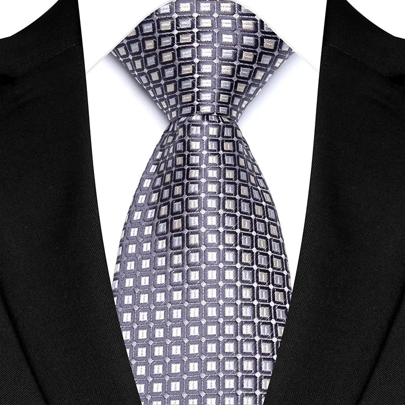 Gray Classic Polyester Stripe Plaid 8cm Tie Black Blue Printed