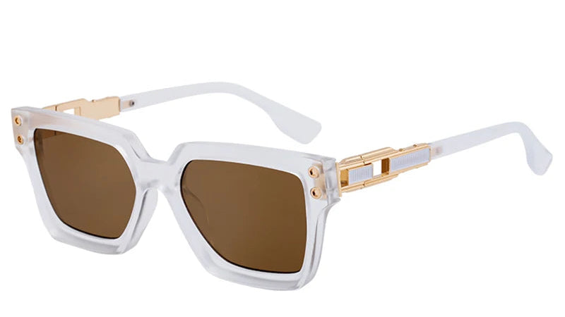 White Classic Retro Punk Square Polarized Sunglasses