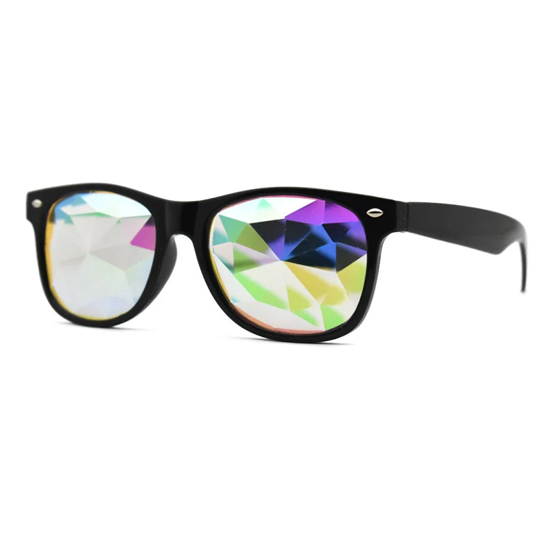 Black Classic Square Light Diffraction Futuristic Rave Sunglasses
