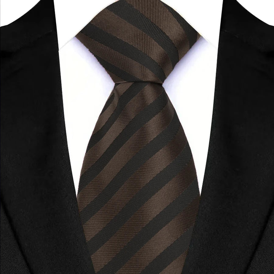 Brown Classic Stripes Plaid 8CM Business Jacquard Woven Necktie